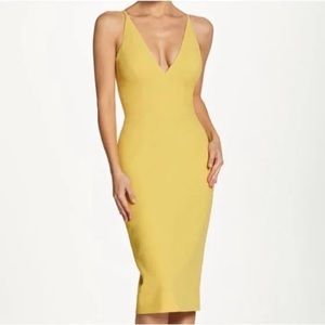 NWT Dress the Population Lyla V-Neck Sleeveless Crepe Midi Dress in Sunflower
